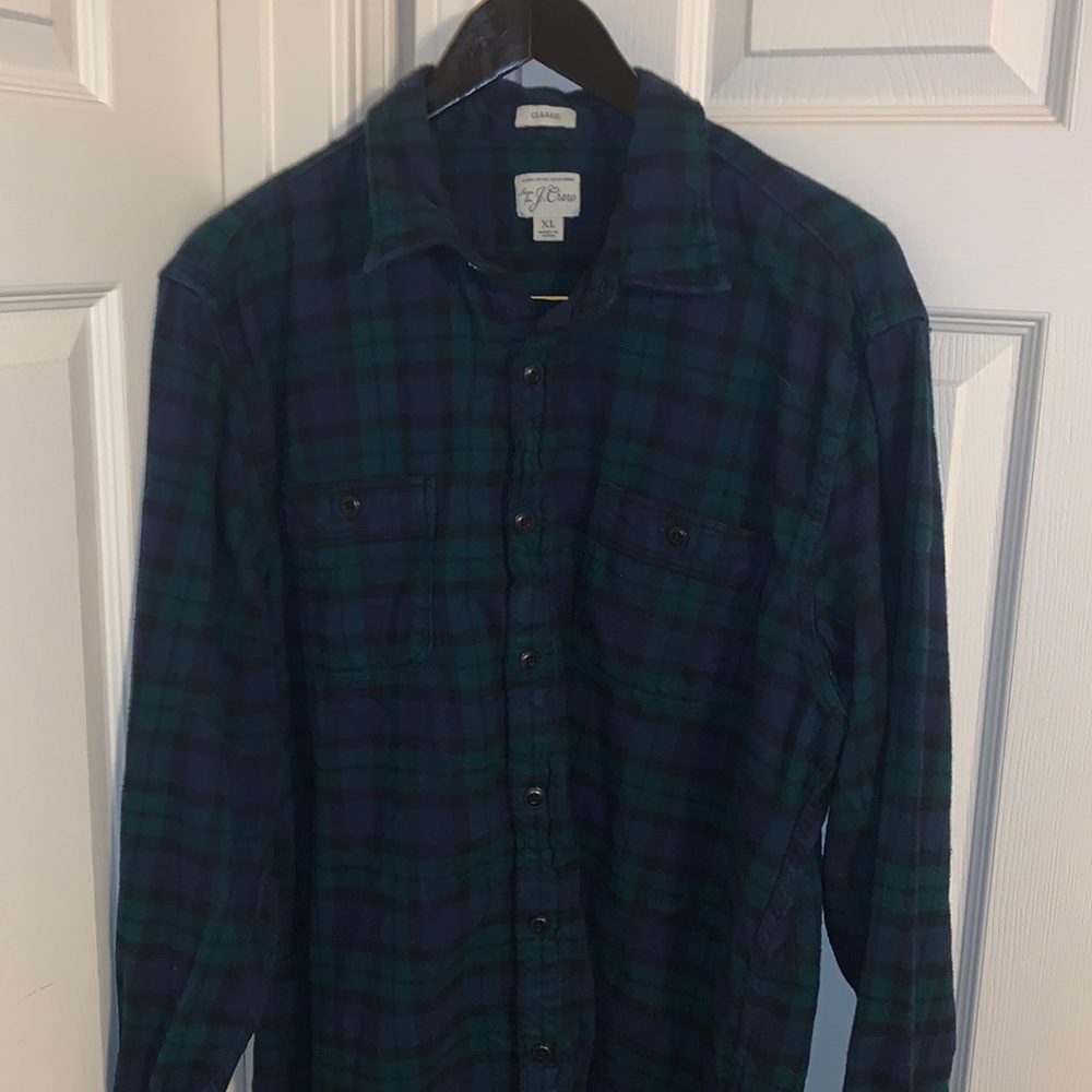XL J. Crew Flannel in Navy/Hunter Green Plaid